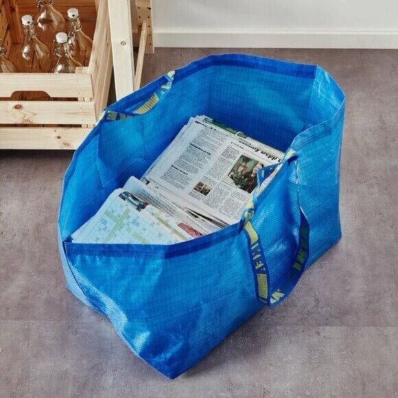IKEA FRAKTA Large Blue Reusable Folding 19-Gallon Tote Bag New 21" x 14" x 13" - Picture 4 of 7